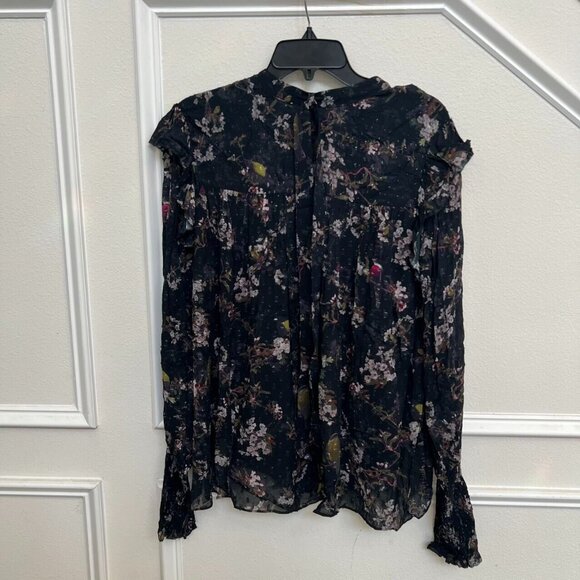 NWOT AllSaints women's Lara chiffon Shirt buttons closure Black Blouse Size 6 - Picture 11 of 14